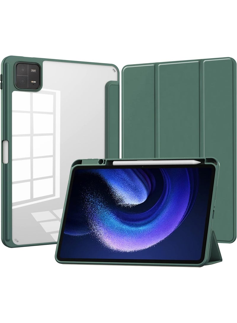 إيفو جراب حماية للتابلت متوافق مع جهاز Xiaomi Mi Pad 6/6 Pro 2023 مقاس 11 بوصة، جراب حماية نحيف مع حامل قلم، غطاء ذكي شفاف أخضر اللون مع خاصية التشغيل/الإيقاف التلقائي - Image 1